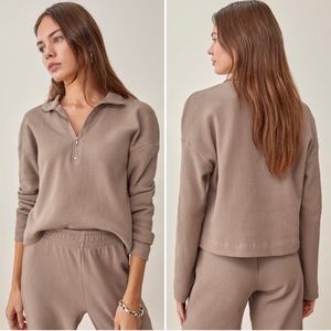 Reformation Taupe Zip-Up Sweatshirt